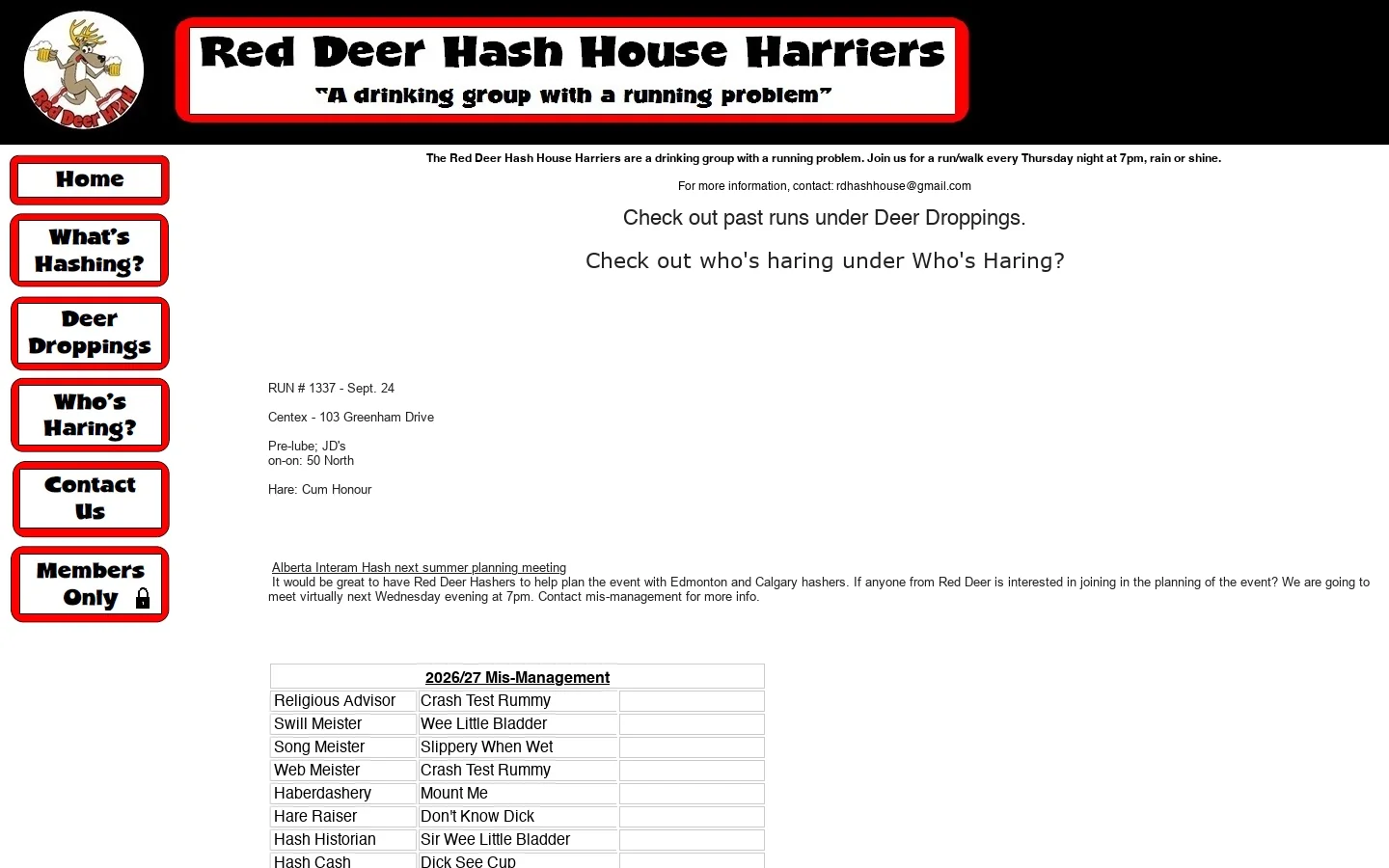 Red Deer Hash House Harriers - Home Page 首页截图