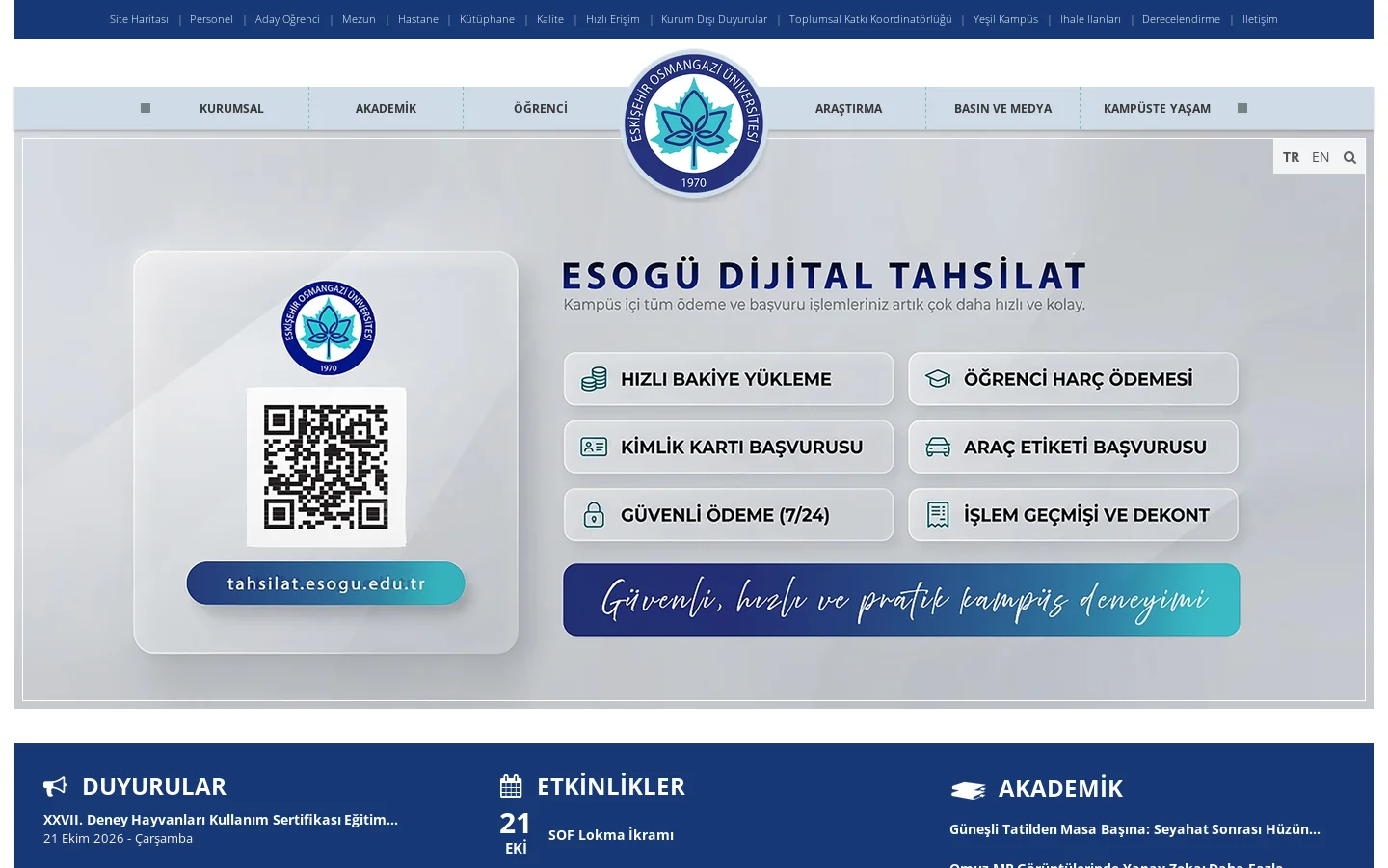 Anasayfa | Eskişehir Osmangazi Üniversitesi 首页截图