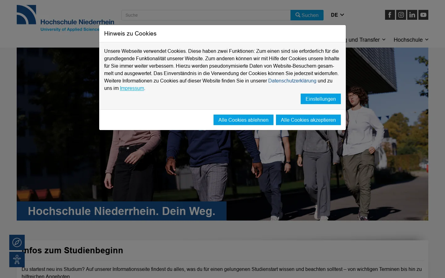 Hochschule Niederrhein in Krefeld und Mönchengladbach - Hochschule Niederrhein 首页截图