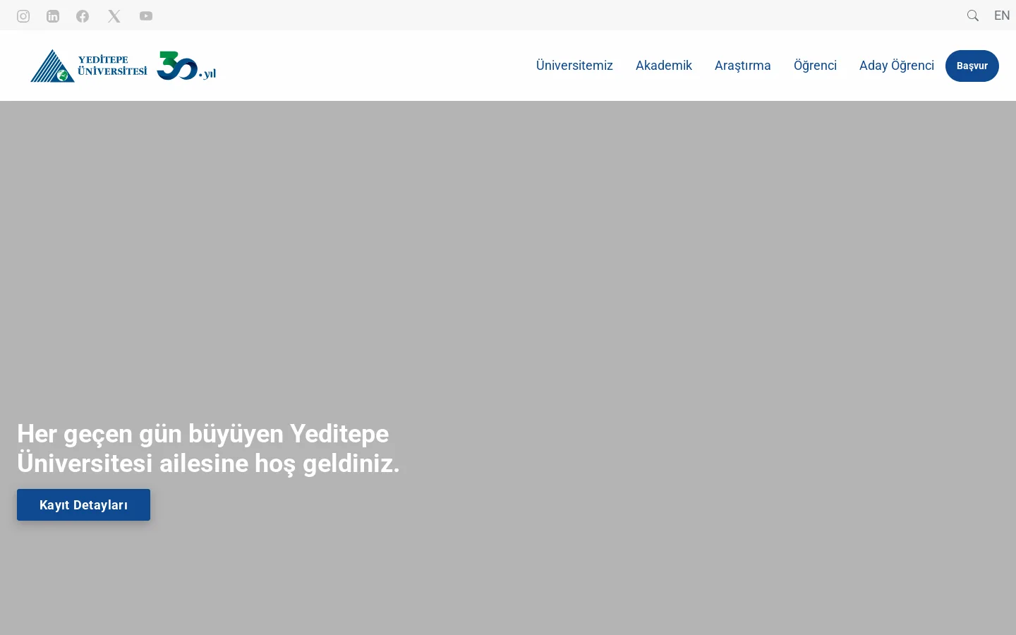 Yeditepe Üniversitesi 首页截图