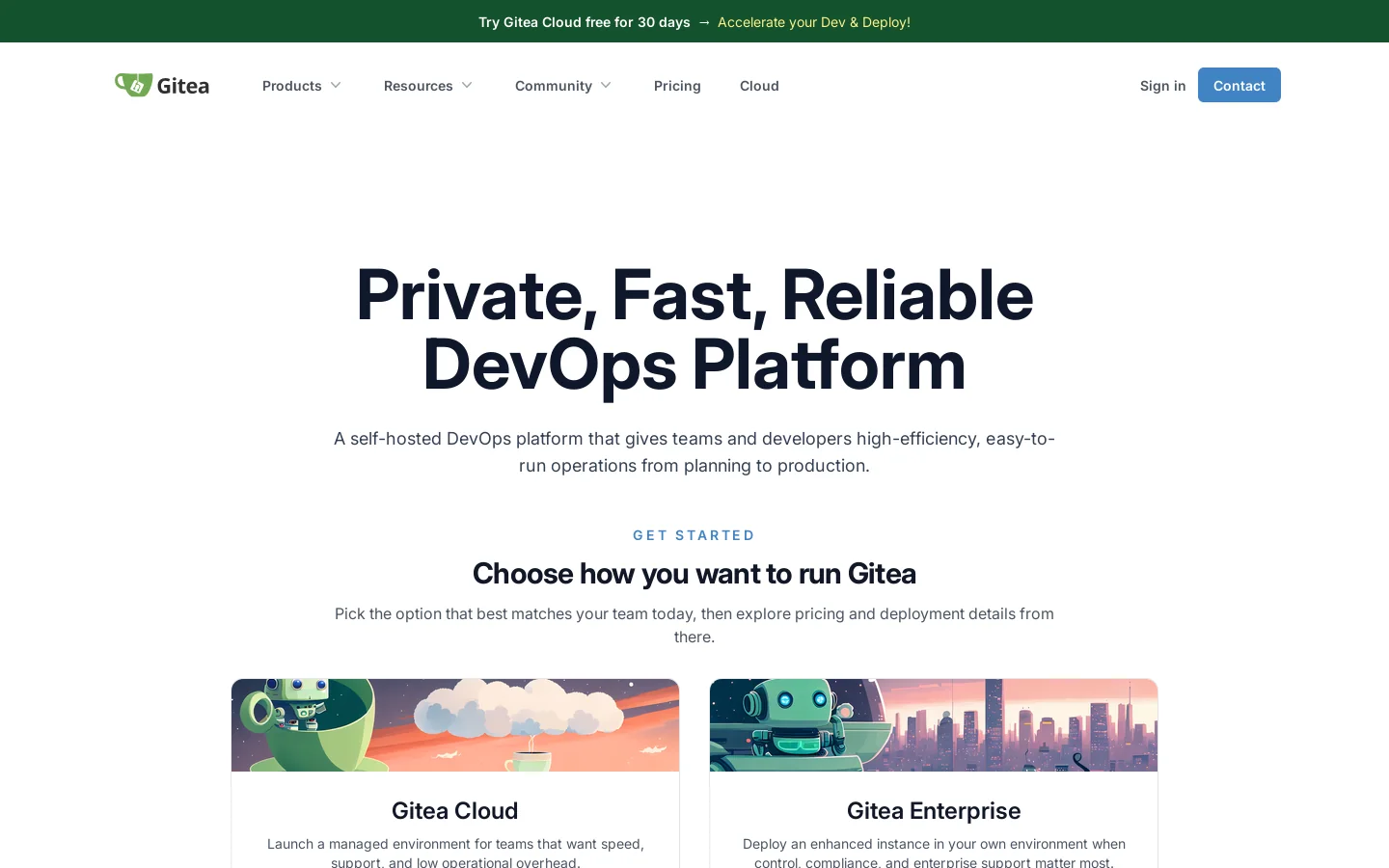 Gitea Official Website 首页截图