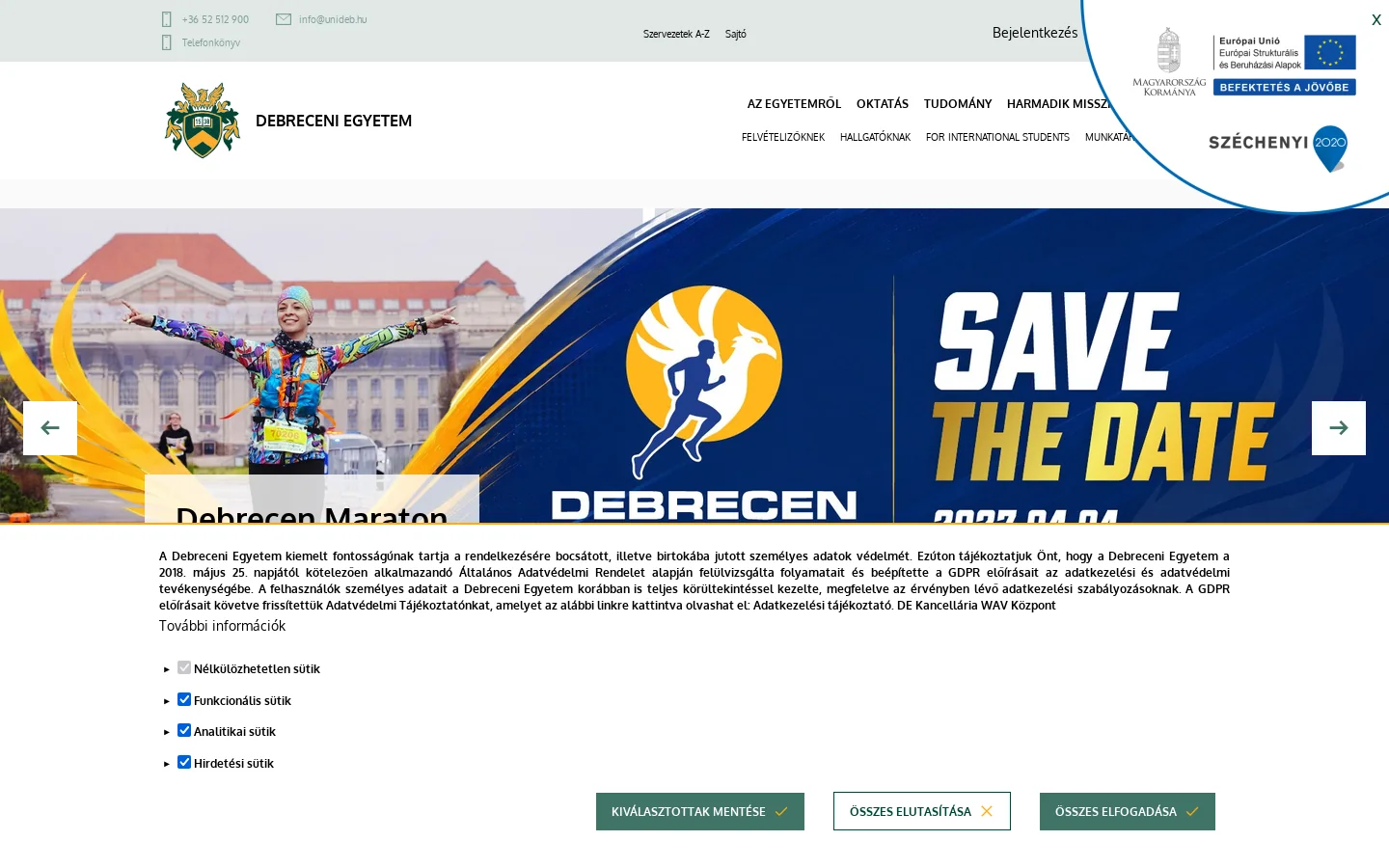 DEBRECENI EGYETEM 首页截图
