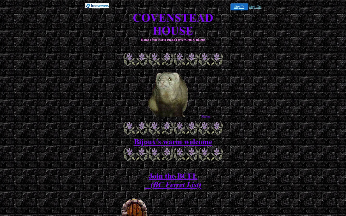 Covenstead House Ferretry, North Island ferret Club and Rescue & the BC Ferret mailing list 首页截图