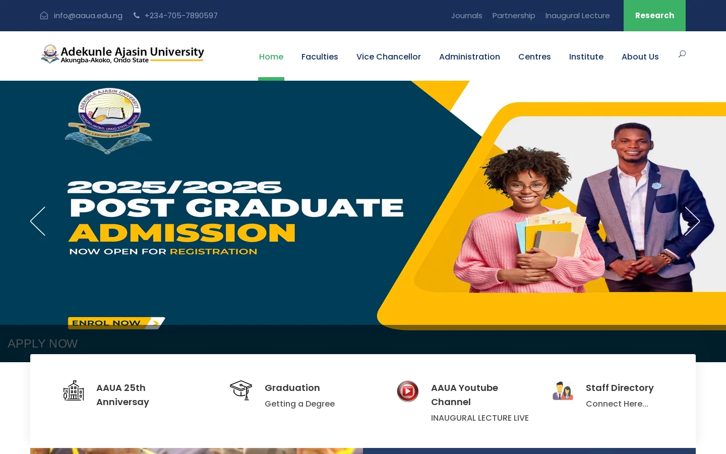Adekunle Ajasin University – …21st Century University, properly called! 首页截图