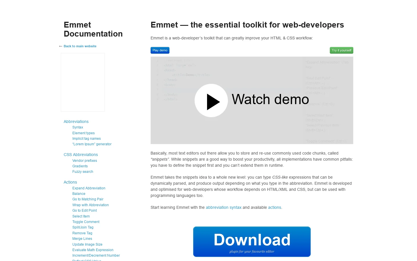 Emmet Documentation 首页截图