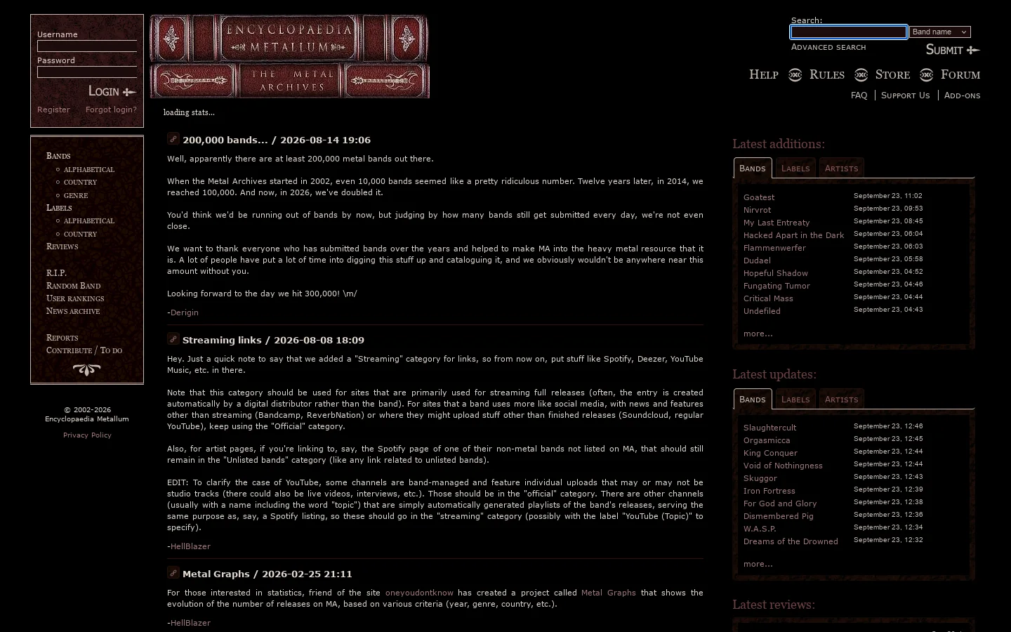 Home - Encyclopaedia Metallum: The Metal Archives 首页截图