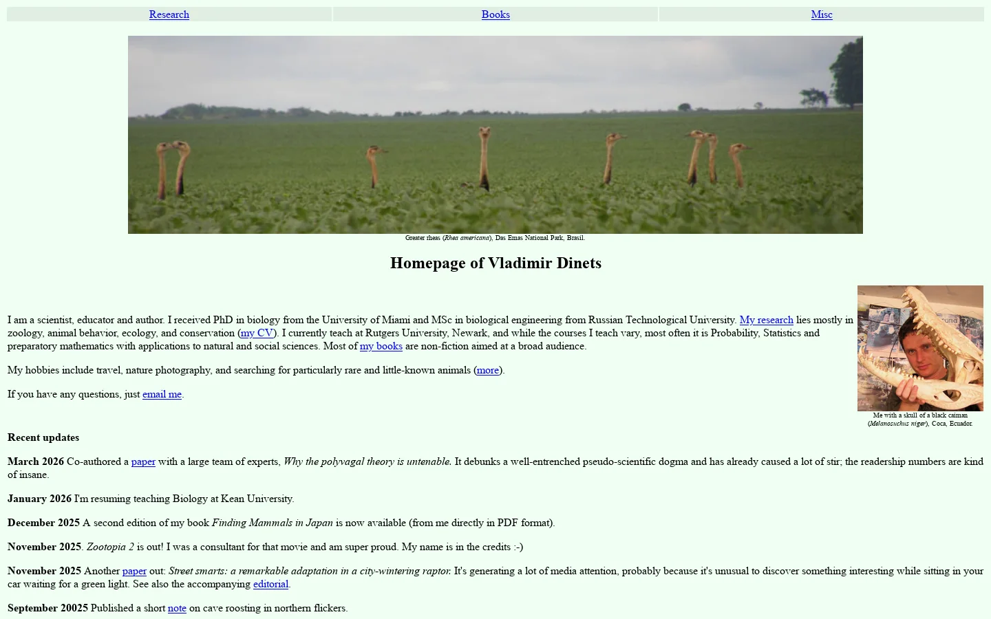 Homepage of Vladimir Dinets-Front Page 首页截图
