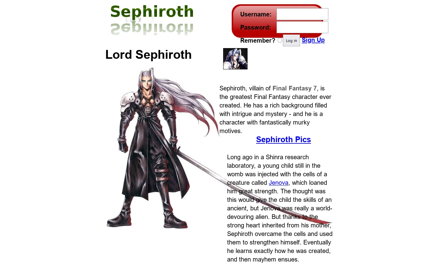 Sephiroth Website | Find Sephiroth's Pictures, Biography, And More 首页截图