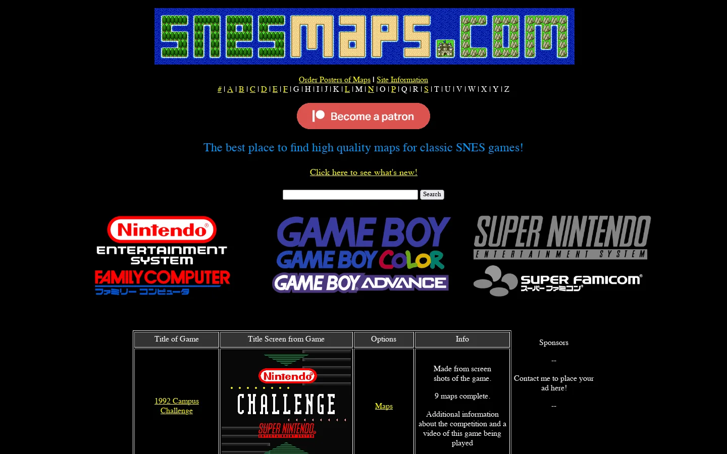 SNES Maps 首页截图