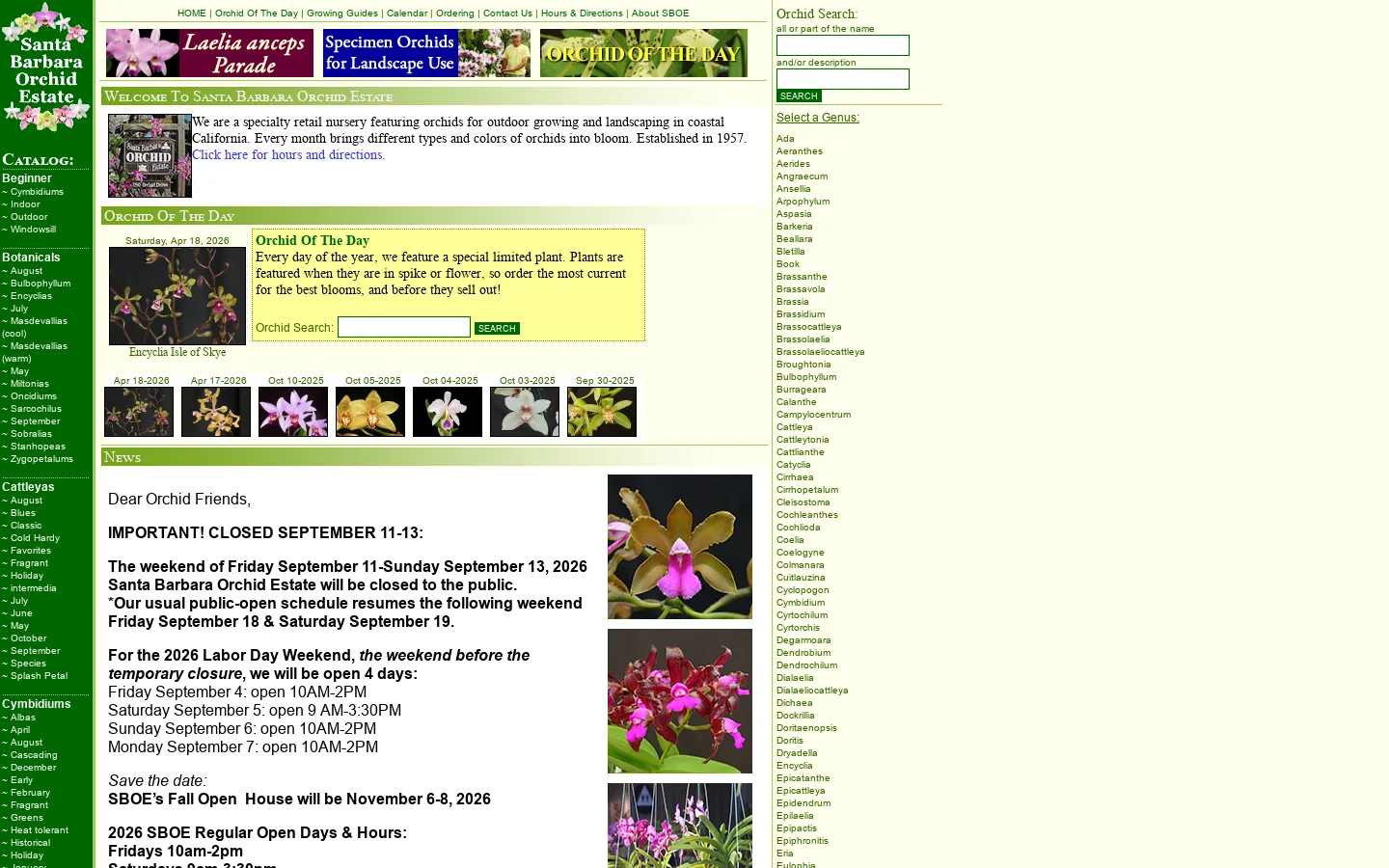 Santa Barbara Orchid Estate Home Page 首页截图
