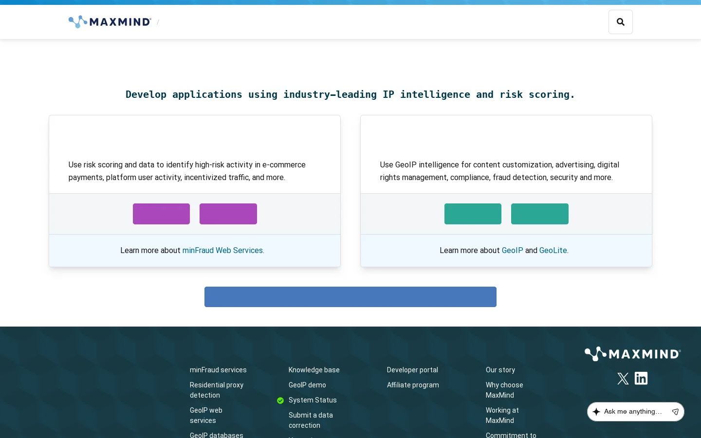 MaxMind | MaxMind Developer Portal 首页截图