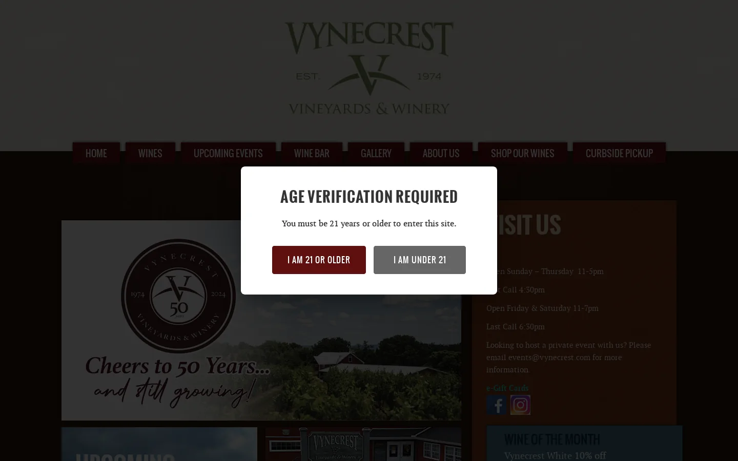 Vynecrest Vineyard & Winery 首页截图