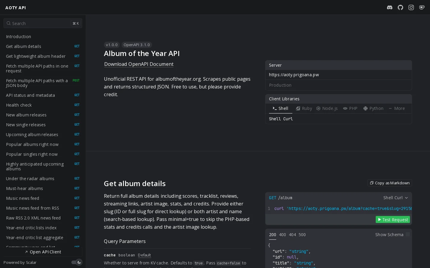 AOTY API 首页截图