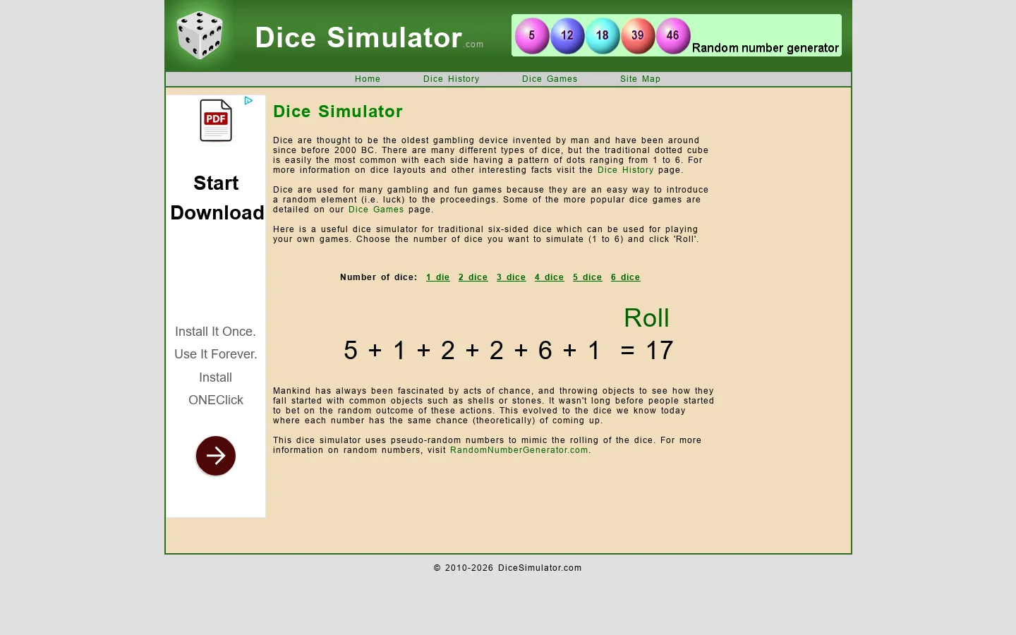 Dice Simulator 首页截图