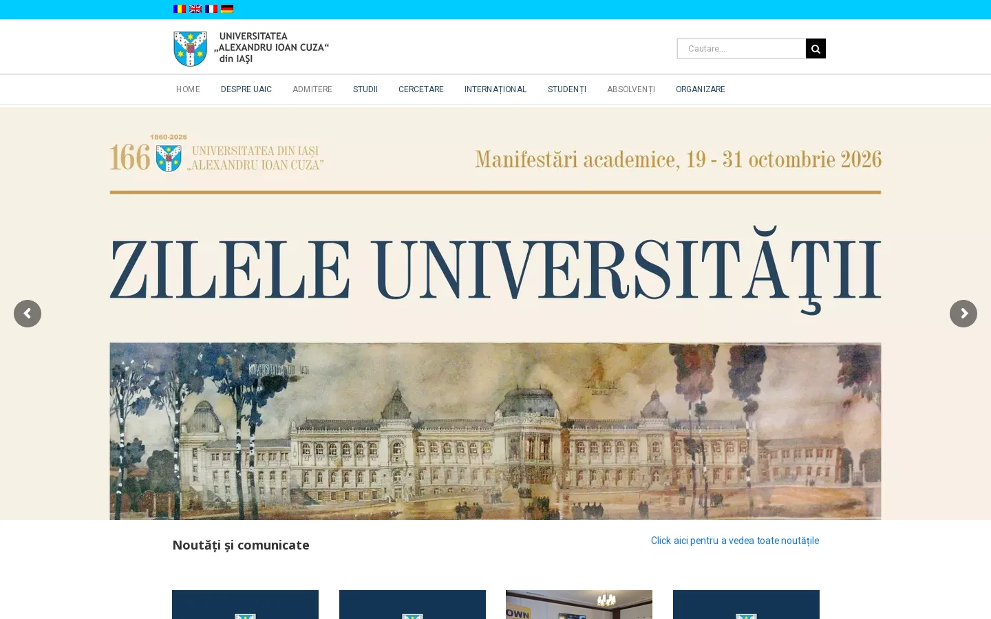 Universitatea „Alexandru Ioan Cuza” din Iași 首页截图