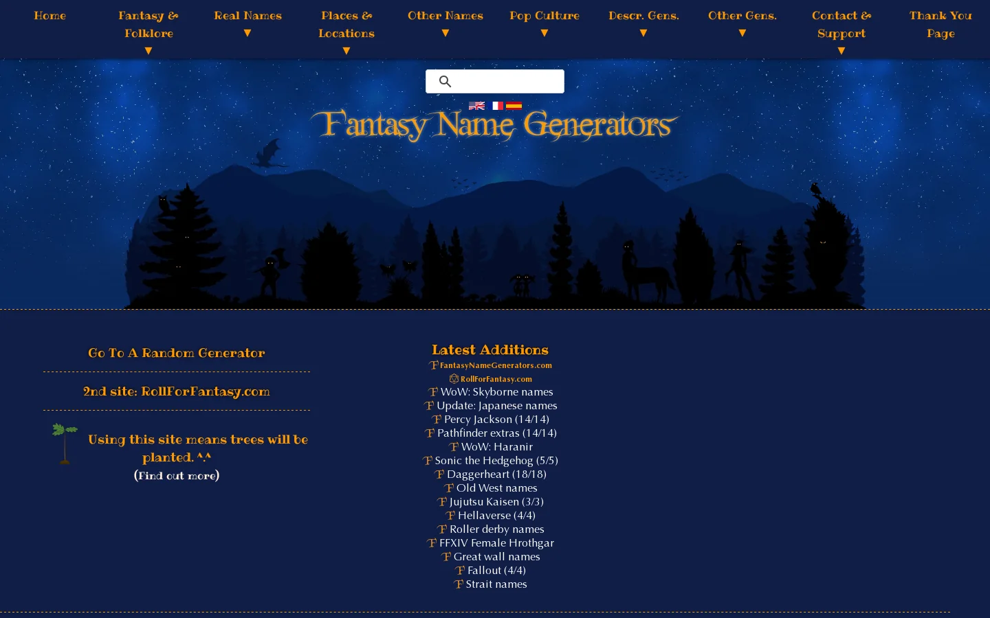 Fantasy name generators. Names for all your fantasy characters 首页截图
