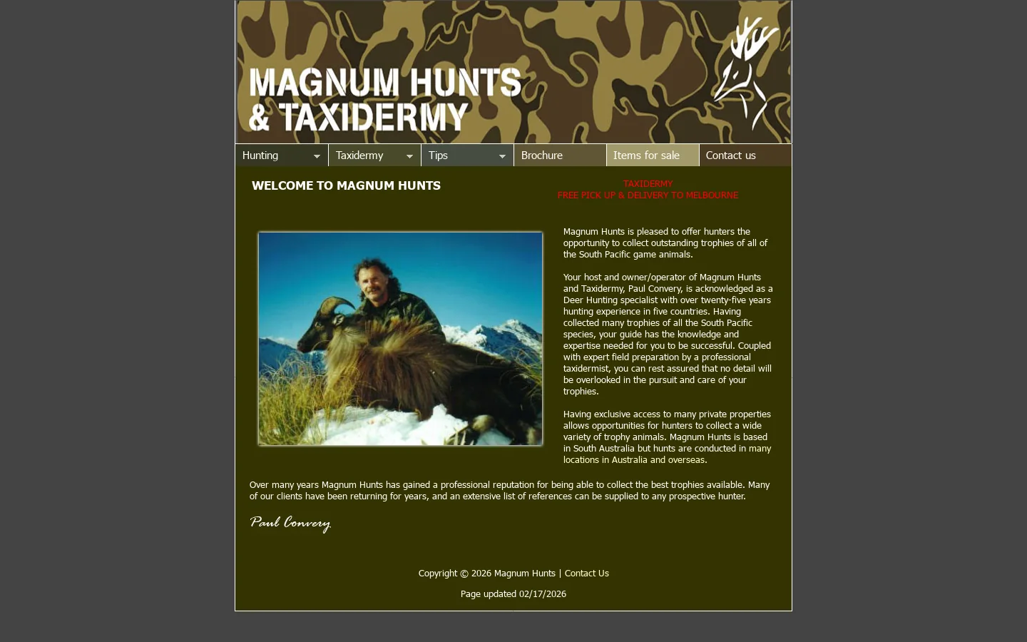 Magnum Hunts & Taxidermy 首页截图