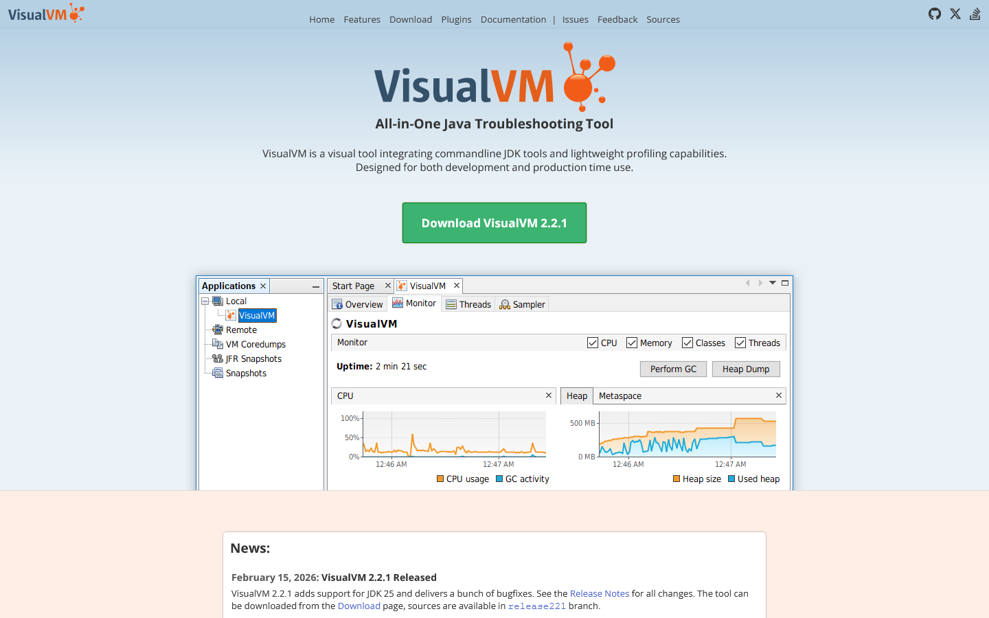 VisualVM 首页截图