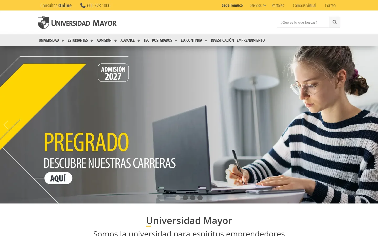 Universidad Mayor - Para espíritus emprendedores 首页截图