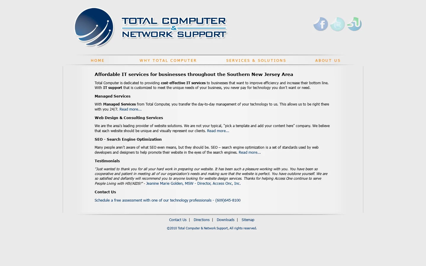 Total Computer provides Managed Services, Web Design, Web Development, Network Support, Virus/Malware Removal 首页截图