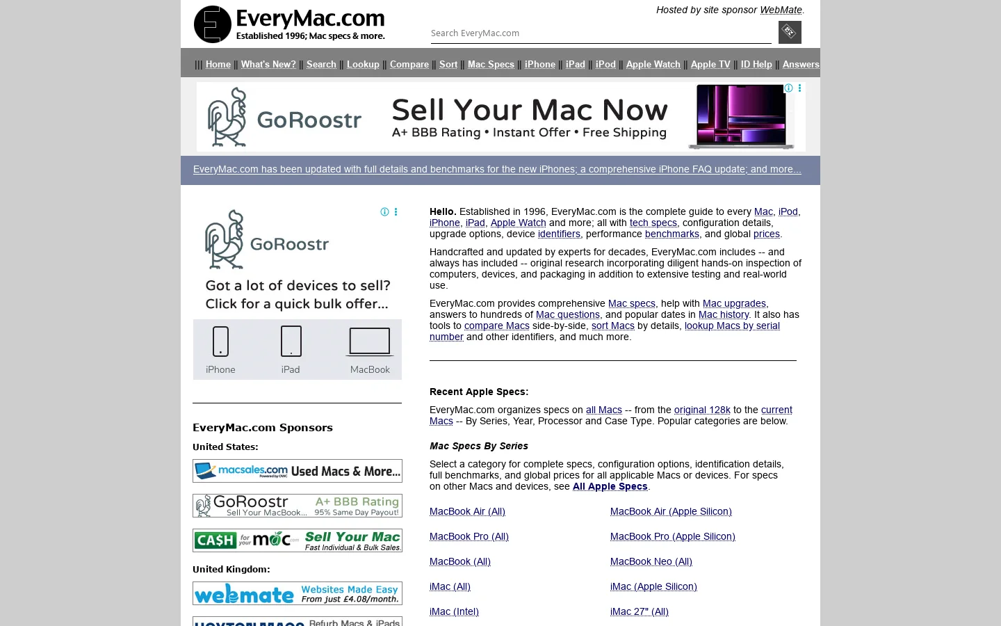 EveryMac.com, Est. 1996 首页截图