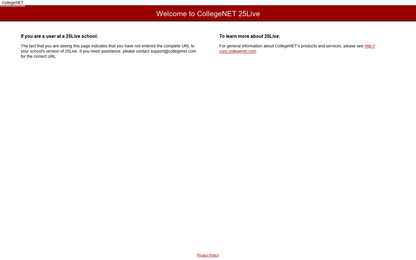 Welcome to the CollegeNET 25Live Server 首页截图
