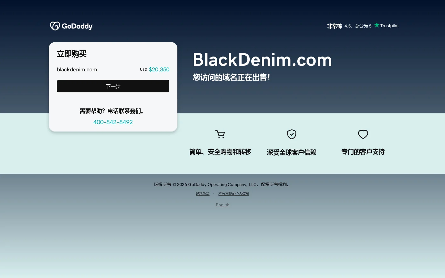 blackdenim.com 正在出售 首页截图