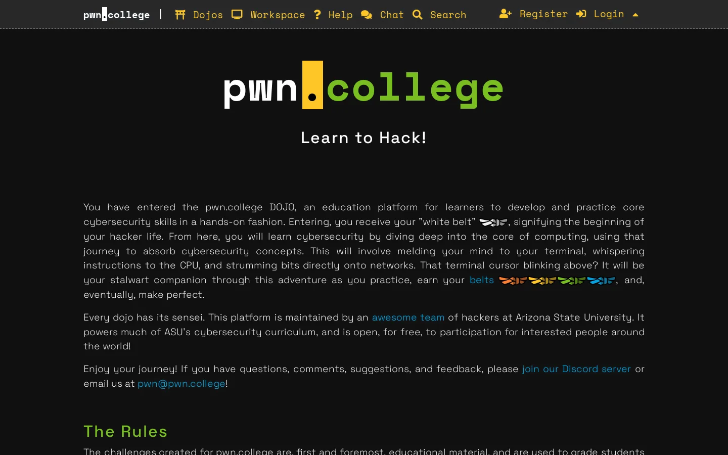 pwn.college 首页截图