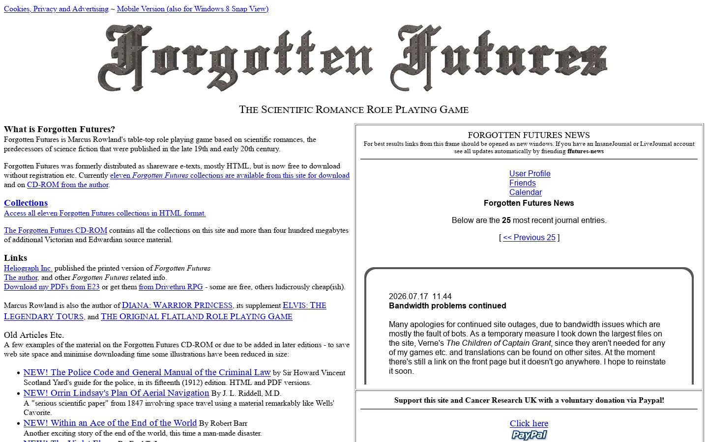 Forgotten Futures, The Scientific Romance Role Playing Game 首页截图