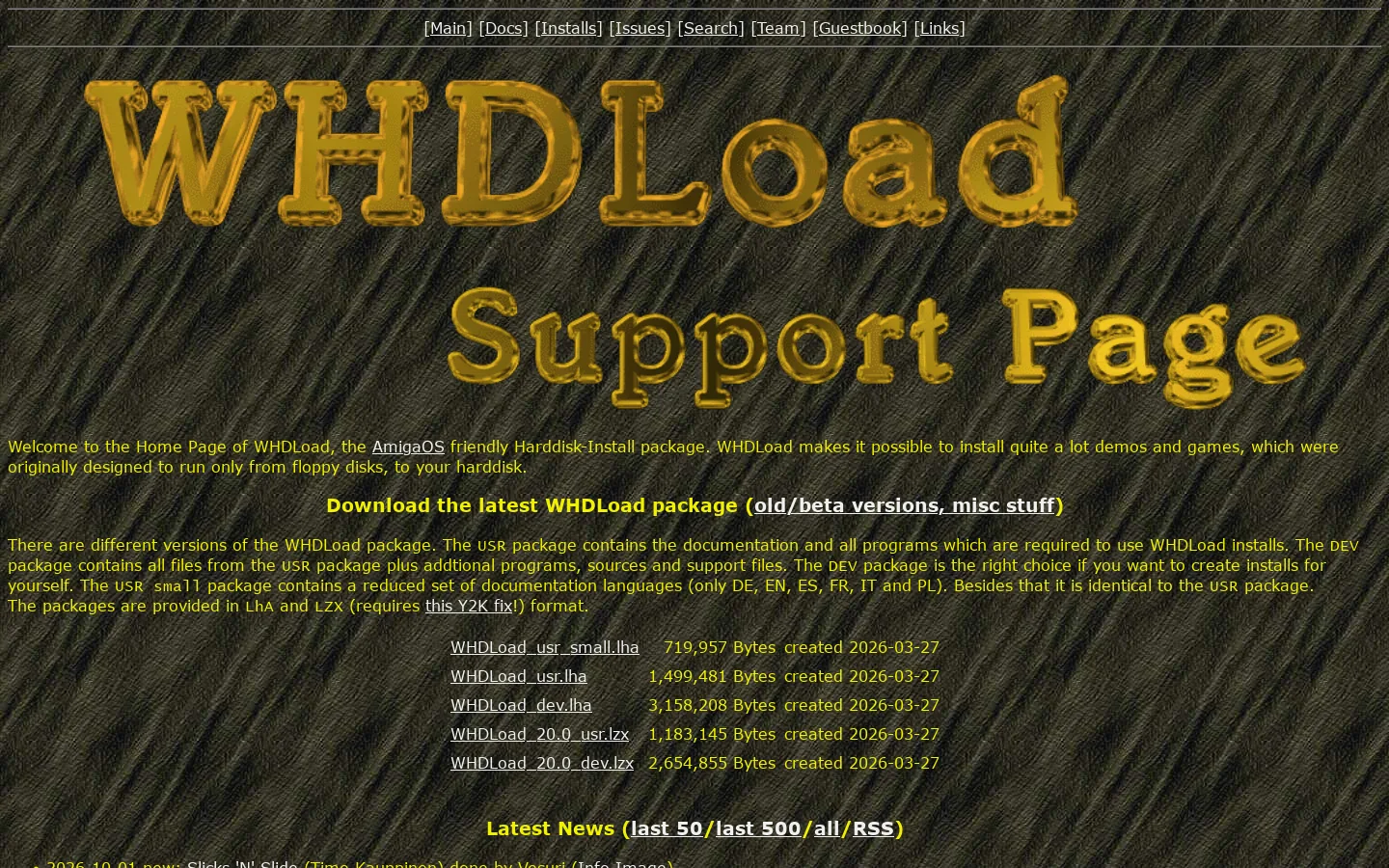 WHDLoad Support Page 首页截图