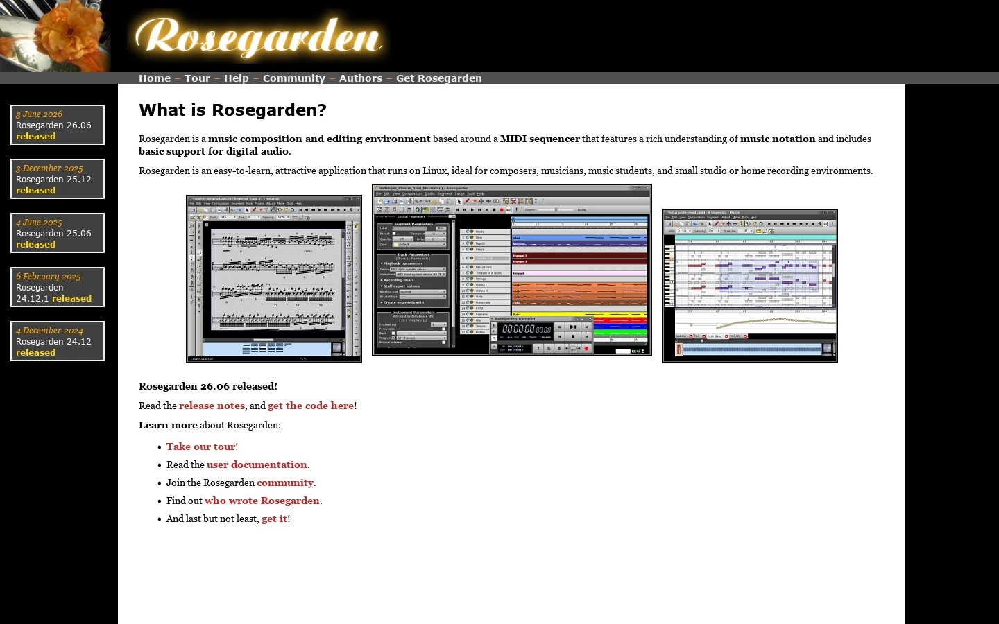 Rosegarden: music software for Linux 首页截图