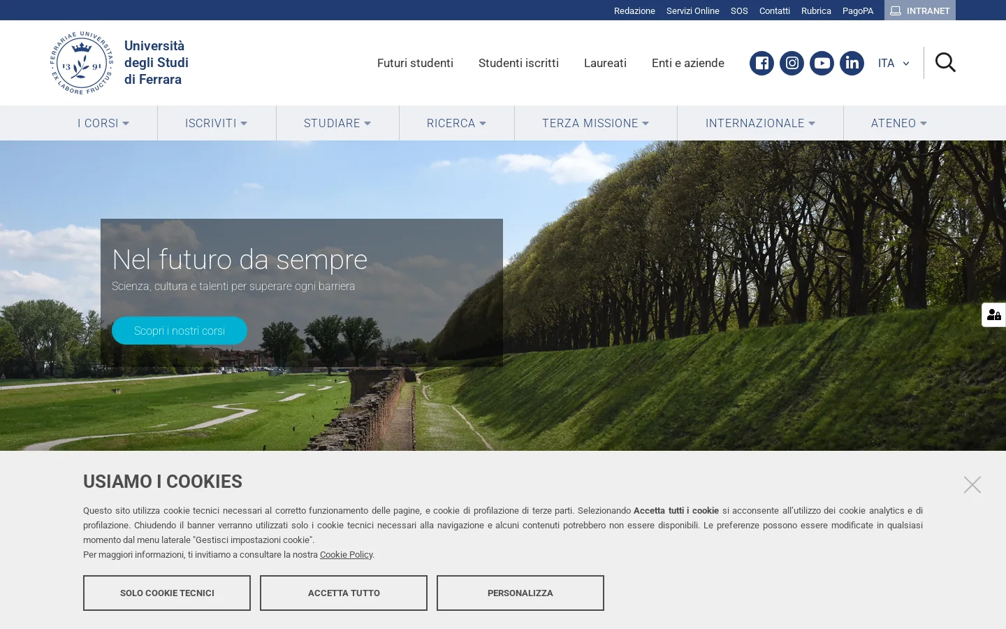 Università degli Studi di Ferrara — Università degli studi di Ferrara 首页截图