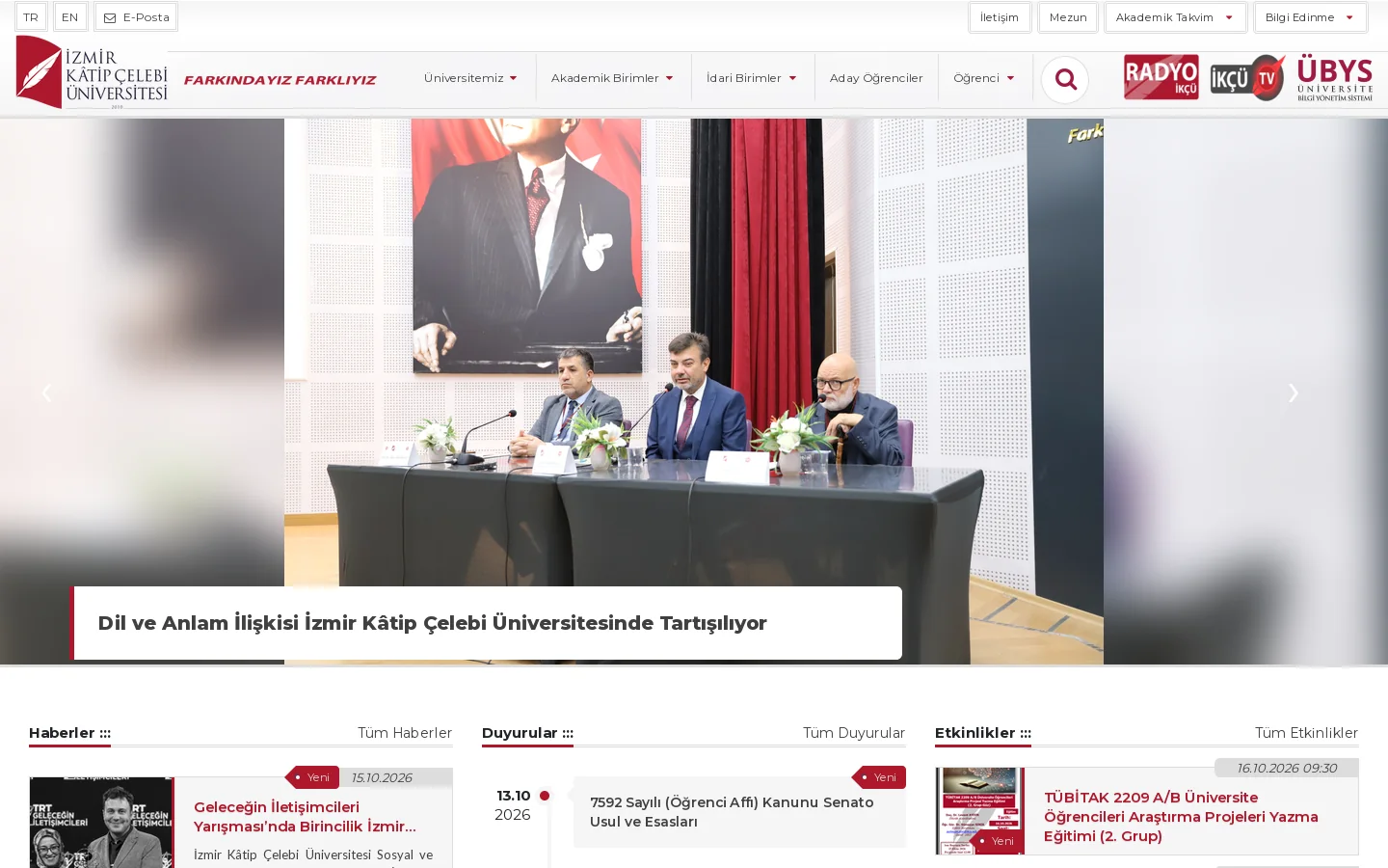 İzmir Katip Çelebi Üniversitesi 首页截图