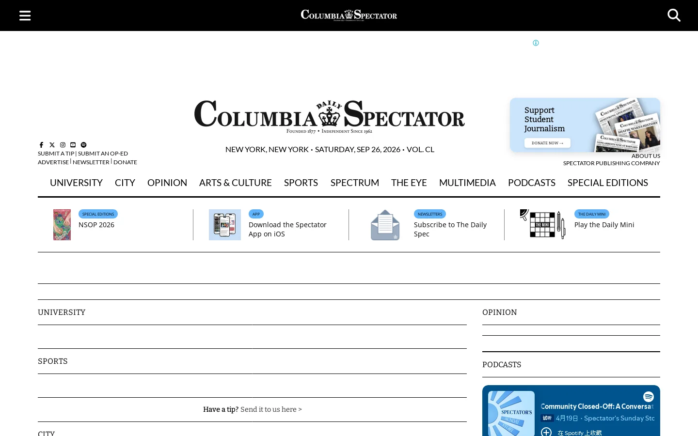 Homepage - Columbia Daily Spectator 首页截图