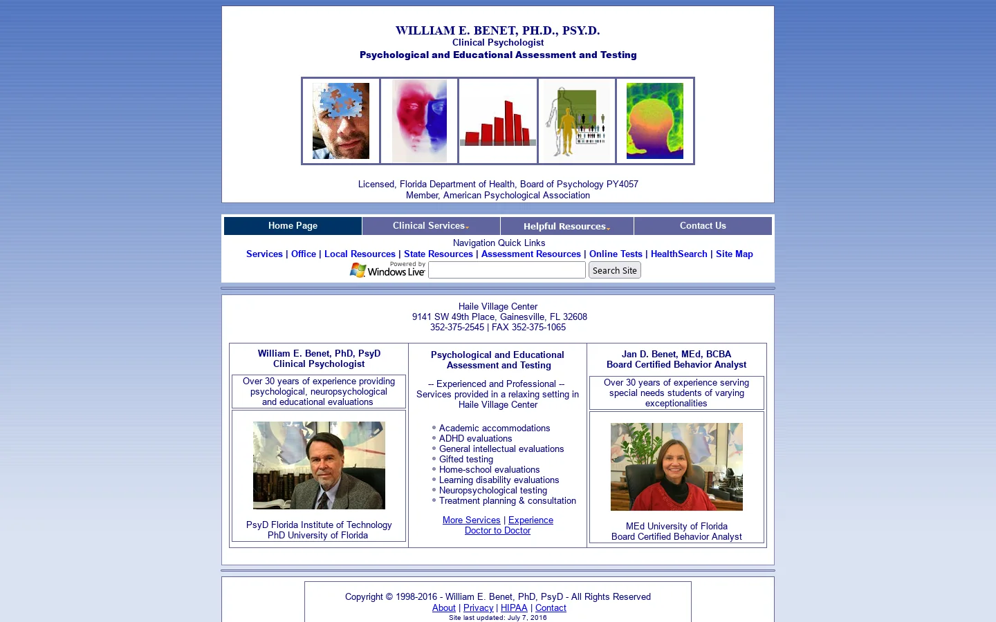 William E. Benet, PhD, PsyD - Clinical Psychologist, Gainesville, Florida 首页截图