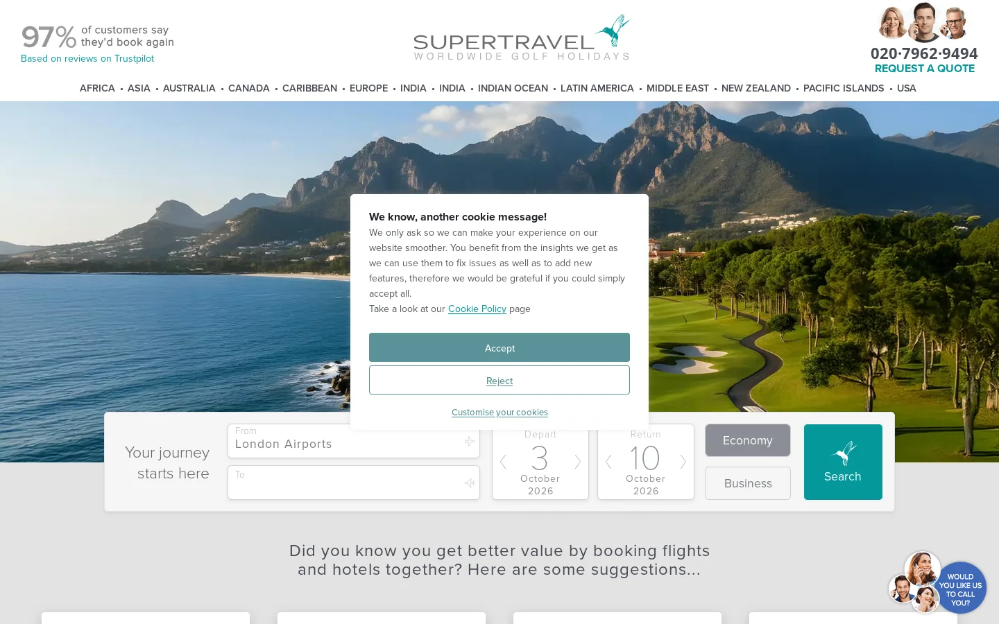 Supertravel™ golf specialists 首页截图