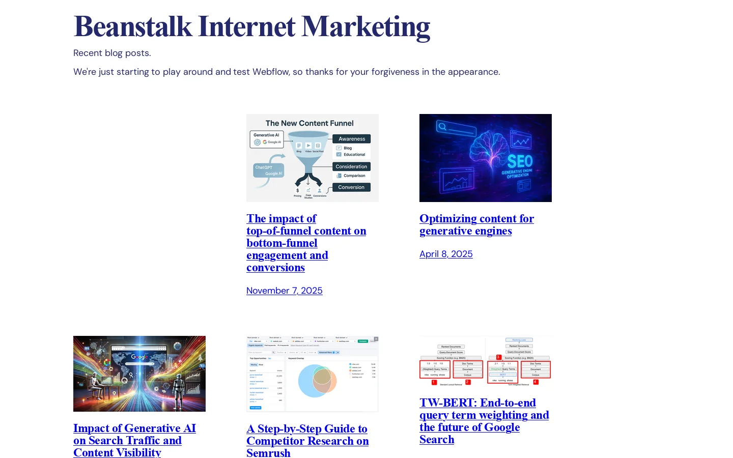 Internet Marketing and AI blog 首页截图