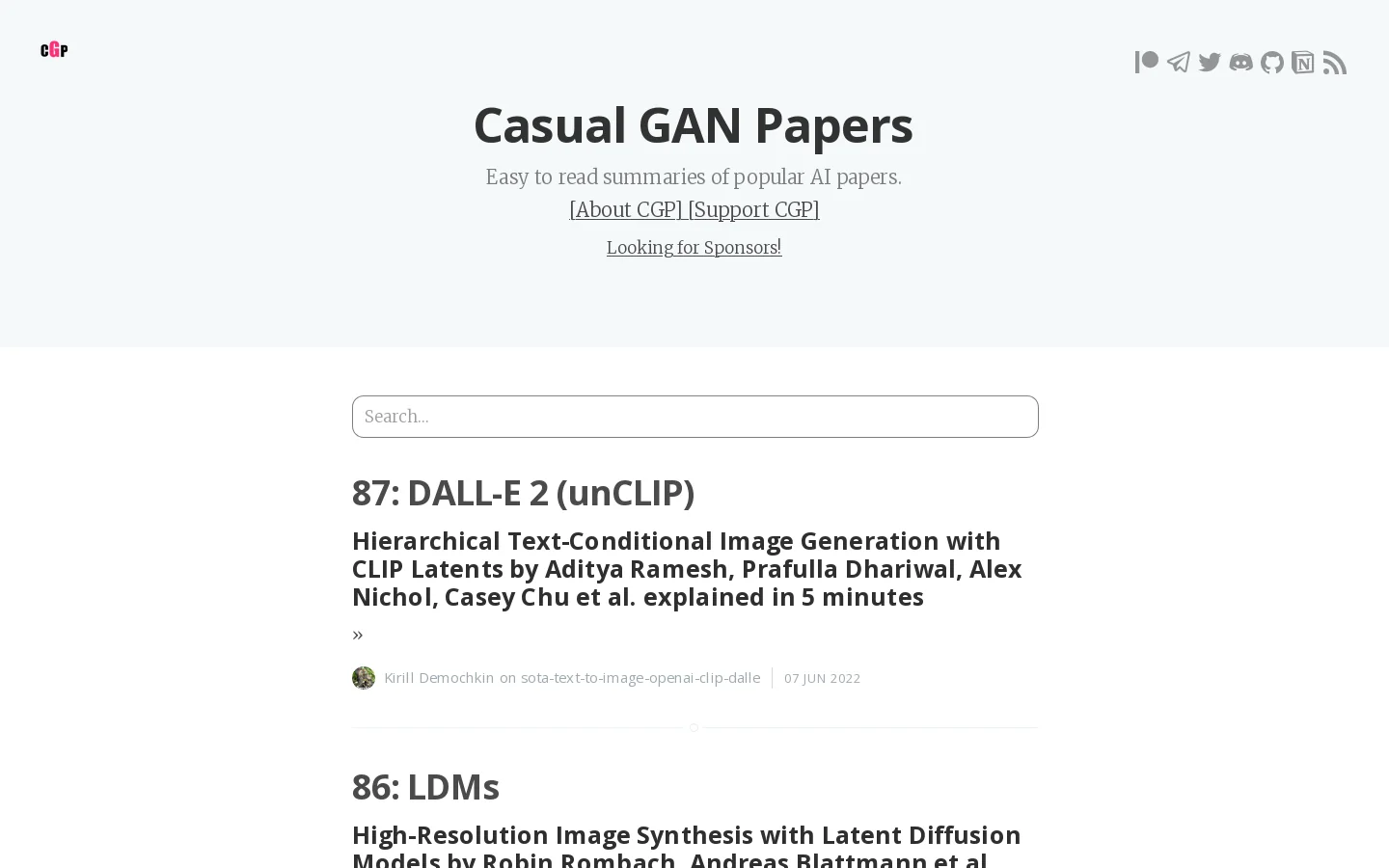 Casual GAN Papers 首页截图