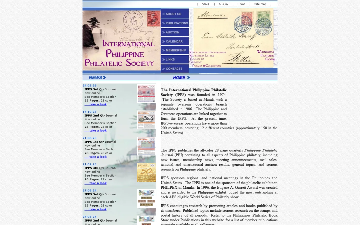 International Philippine Philatelic Society Home Page 首页截图
