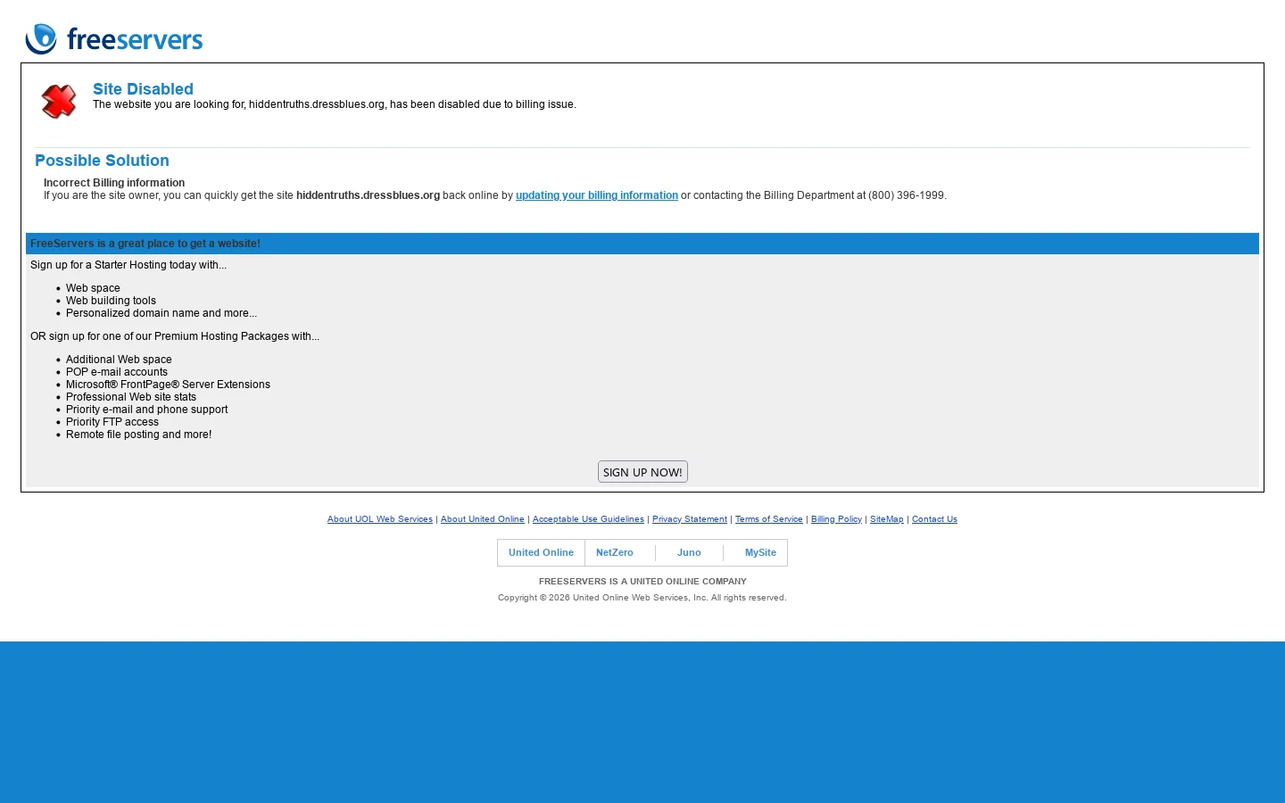 Site Disabled - FreeServers 首页截图