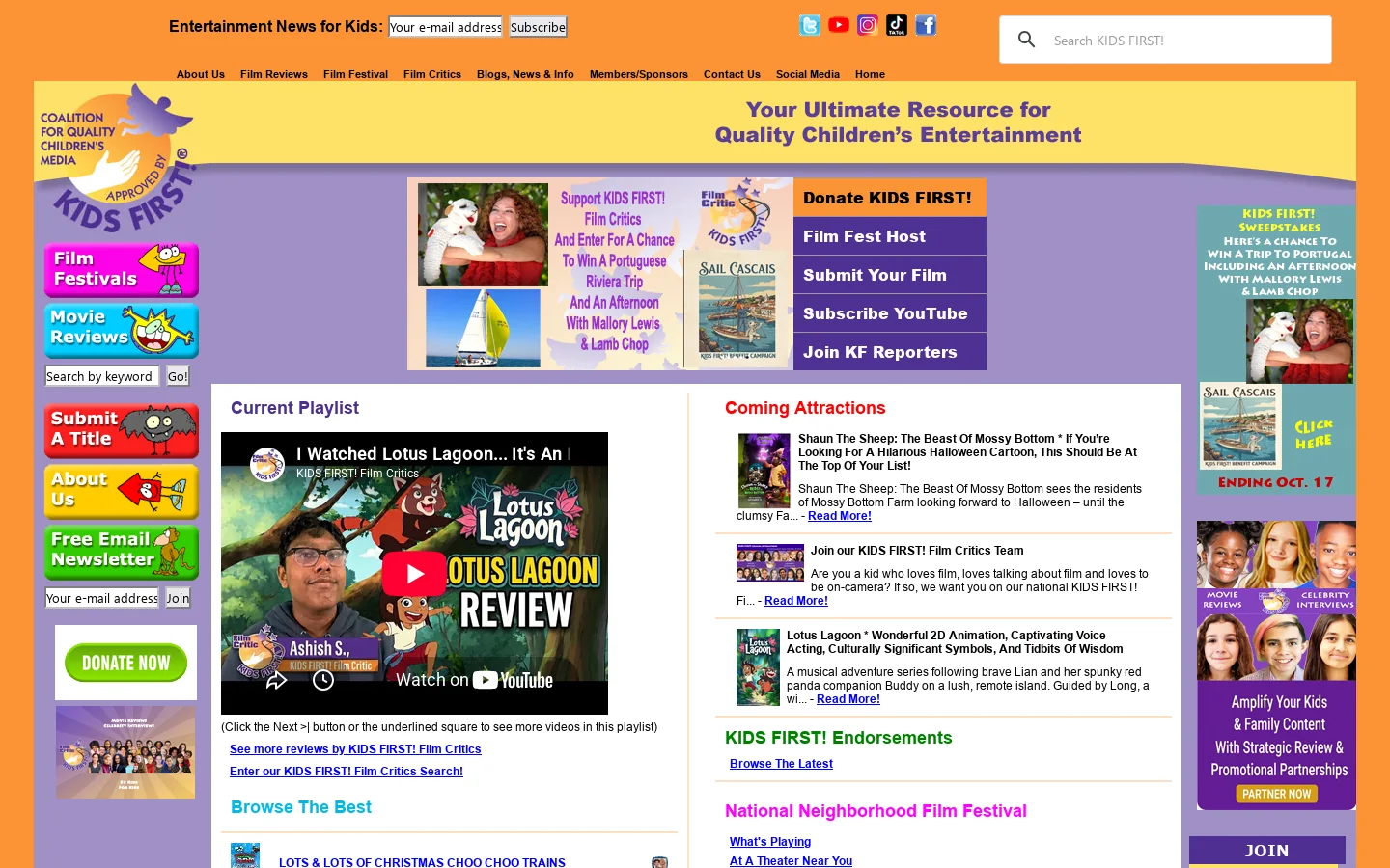 KIDS FIRST! Film Festival;Best Videos for kids;DVD movie reviews,Quality childrens entertainment;ratings;recommended 首页截图