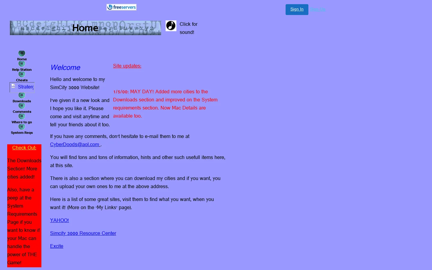 Vinod's Simcity 3000 Website!-Home 首页截图