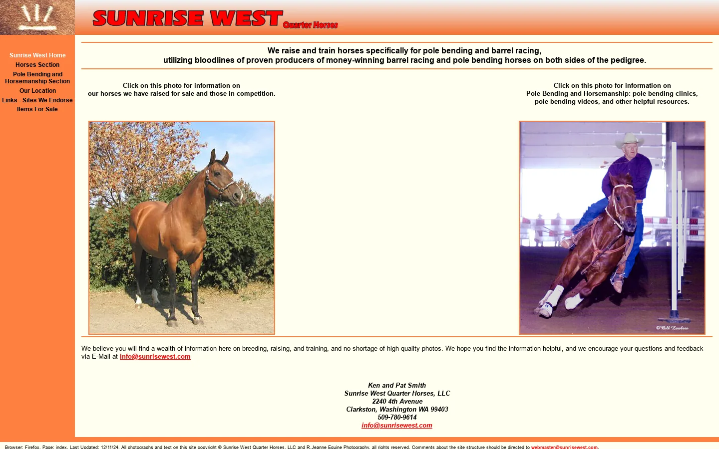 Sunrise West Quarter Horses, Barrel Horse Bloodlines and Pole Bending Information, Ken and Pat Smith 首页截图