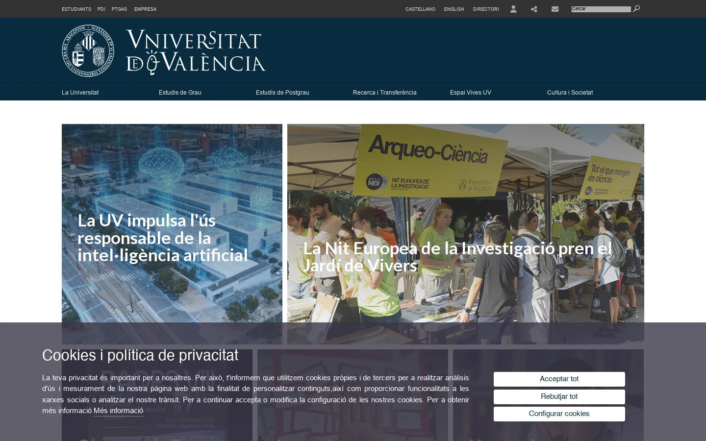 Universitat de València 首页截图