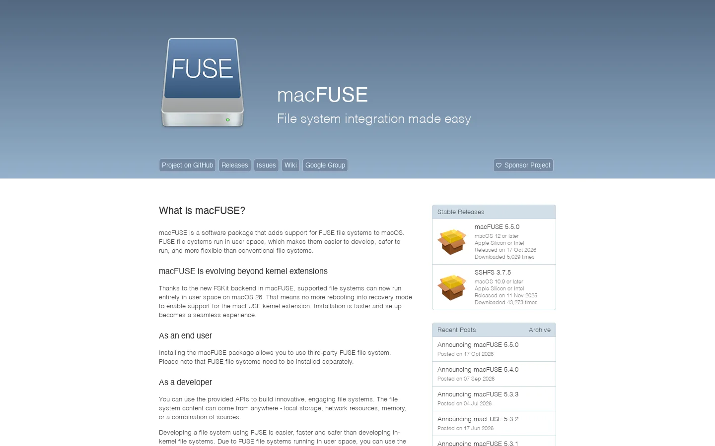 macFUSE 首页截图