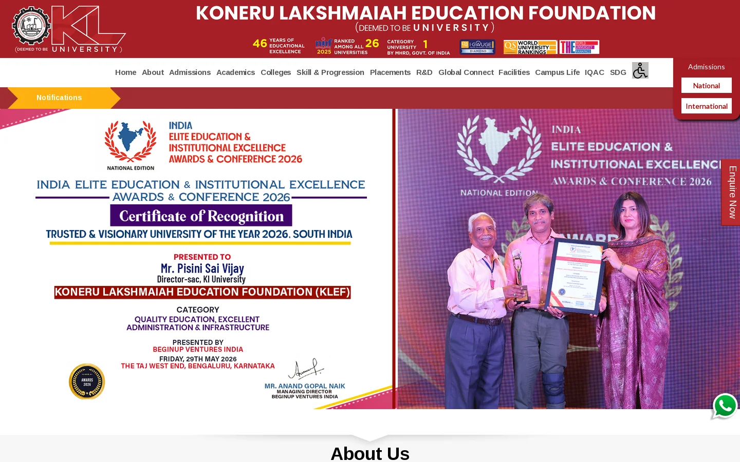 KL University 首页截图
