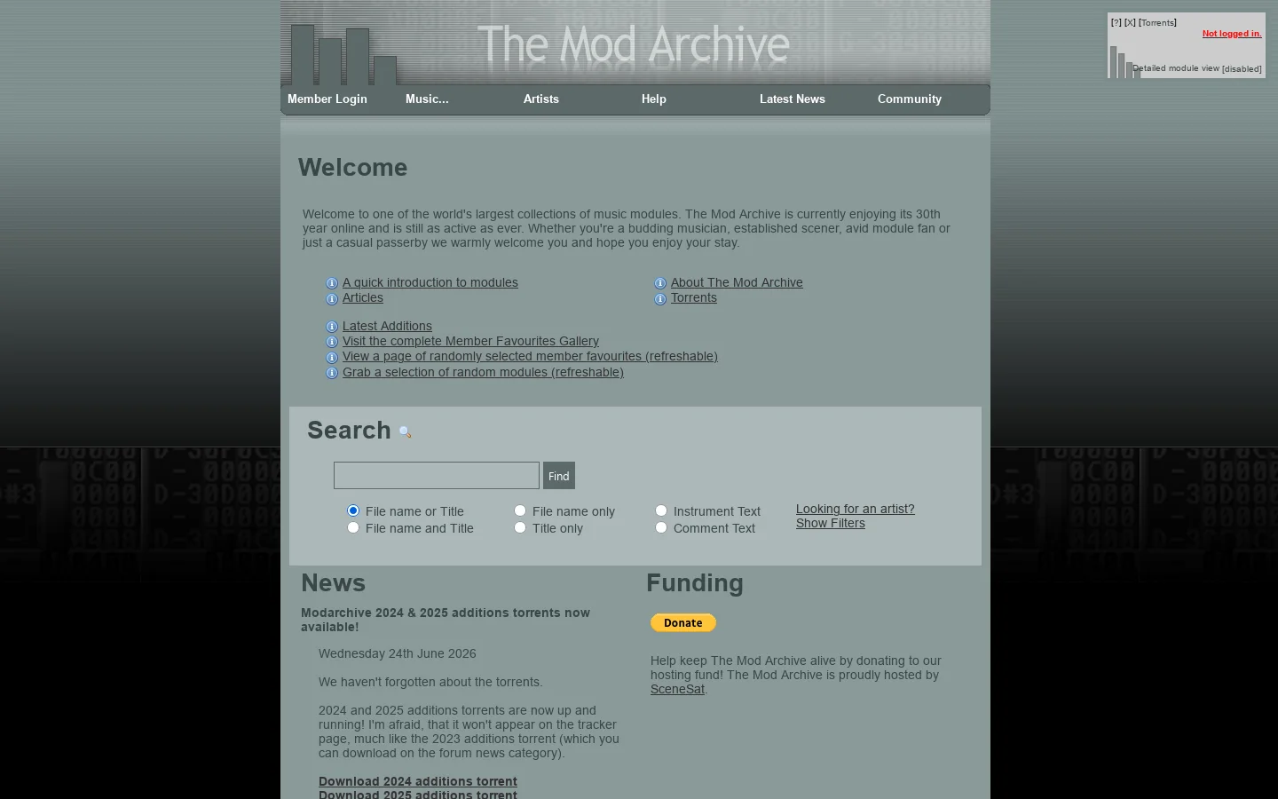 The Mod Archive v4.0b - A distinctive collection of modules 首页截图