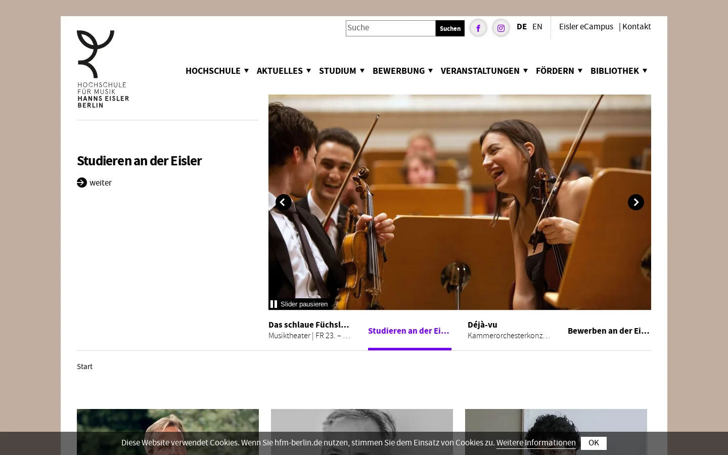 Hochschule für Musik Hanns Eisler Berlin: Hochschule für Musik Hanns Eisler Berlin 首页截图