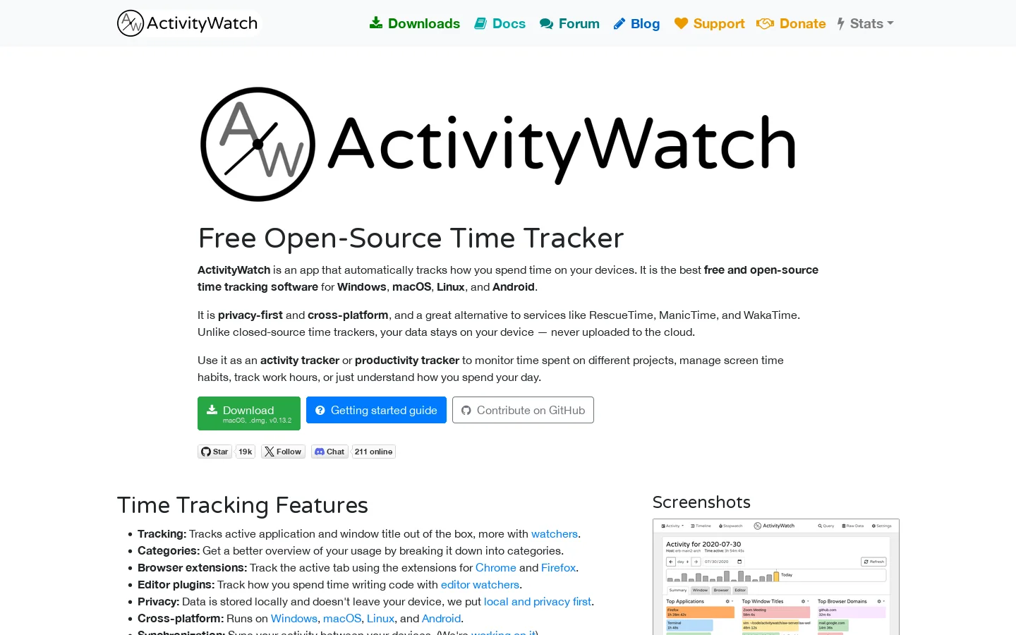 ActivityWatch 首页截图