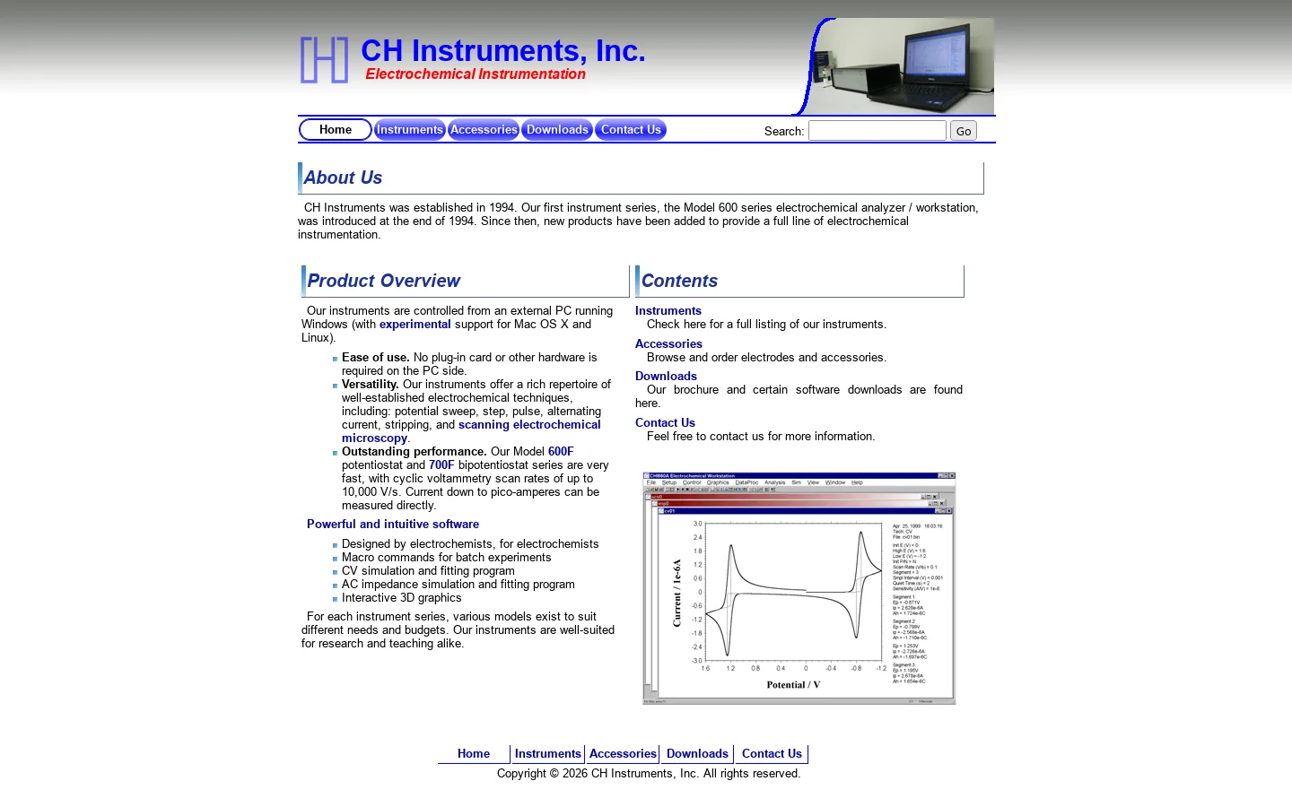 CH Instruments, Inc 首页截图